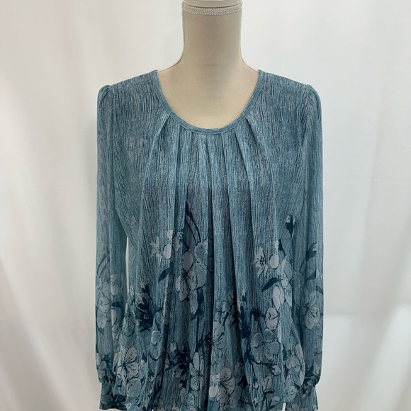 Timeson Women's Long Sleeve Scoop Neck Pleated Front Fitted Blouse Tops LARGE - Picture 2 of 11